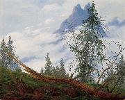 Caspar David Friedrich Mountain Peak with Drifting Clouds painting